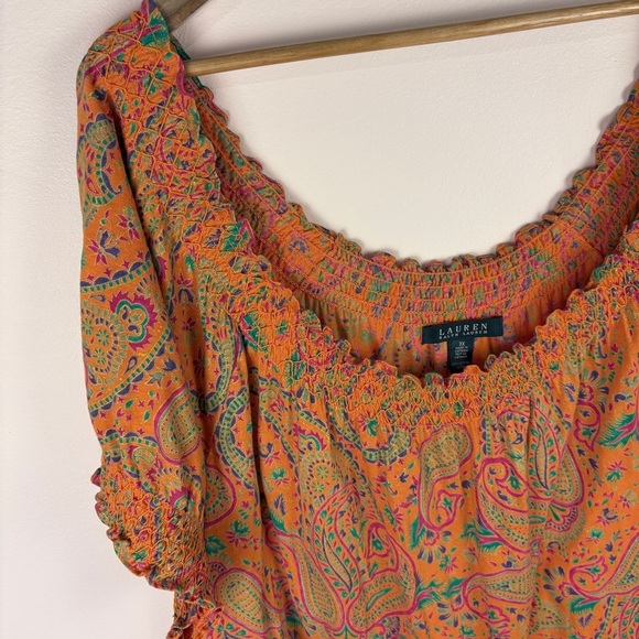 Ralph Lauren Orange Paisley Off Shoulder Boho Peasant Blouse - Picture 4 of 7